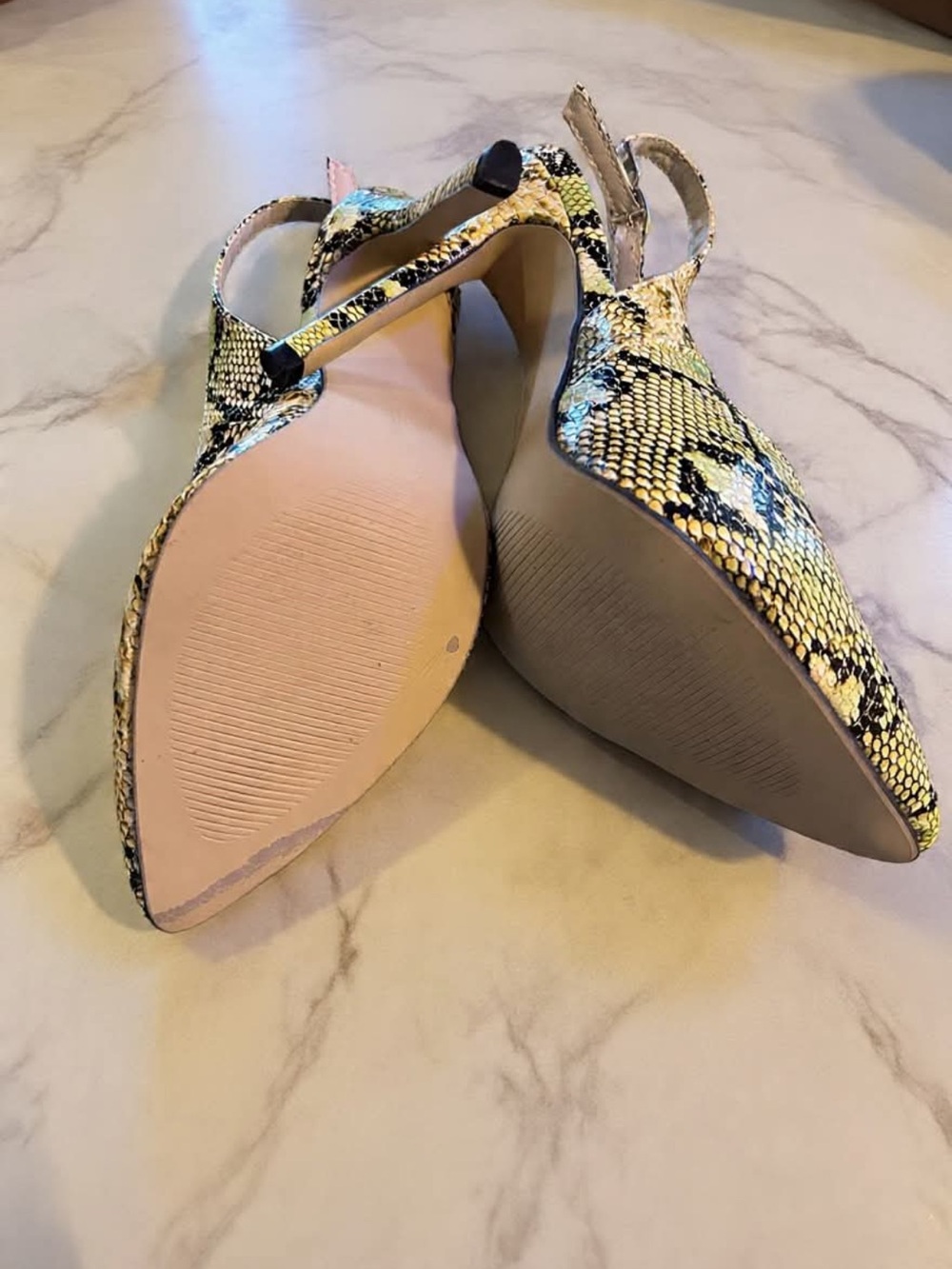 Pointed Slingback Heels in Yellow Snake Print